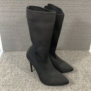 Sergio Todzi Sock Boots Womens EU 40 US 9 Black Ribbed Knit Stretch Pointed Toe
